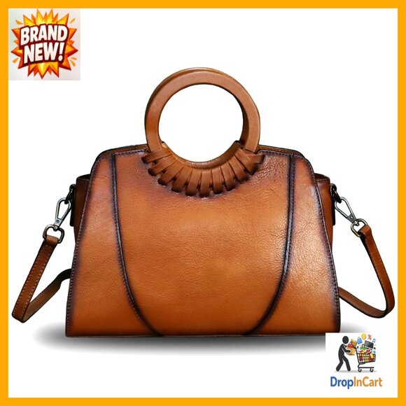 Genuine Leather Satchel Handbag Retro Crossbody Shoulder Bag Top Handle Purse